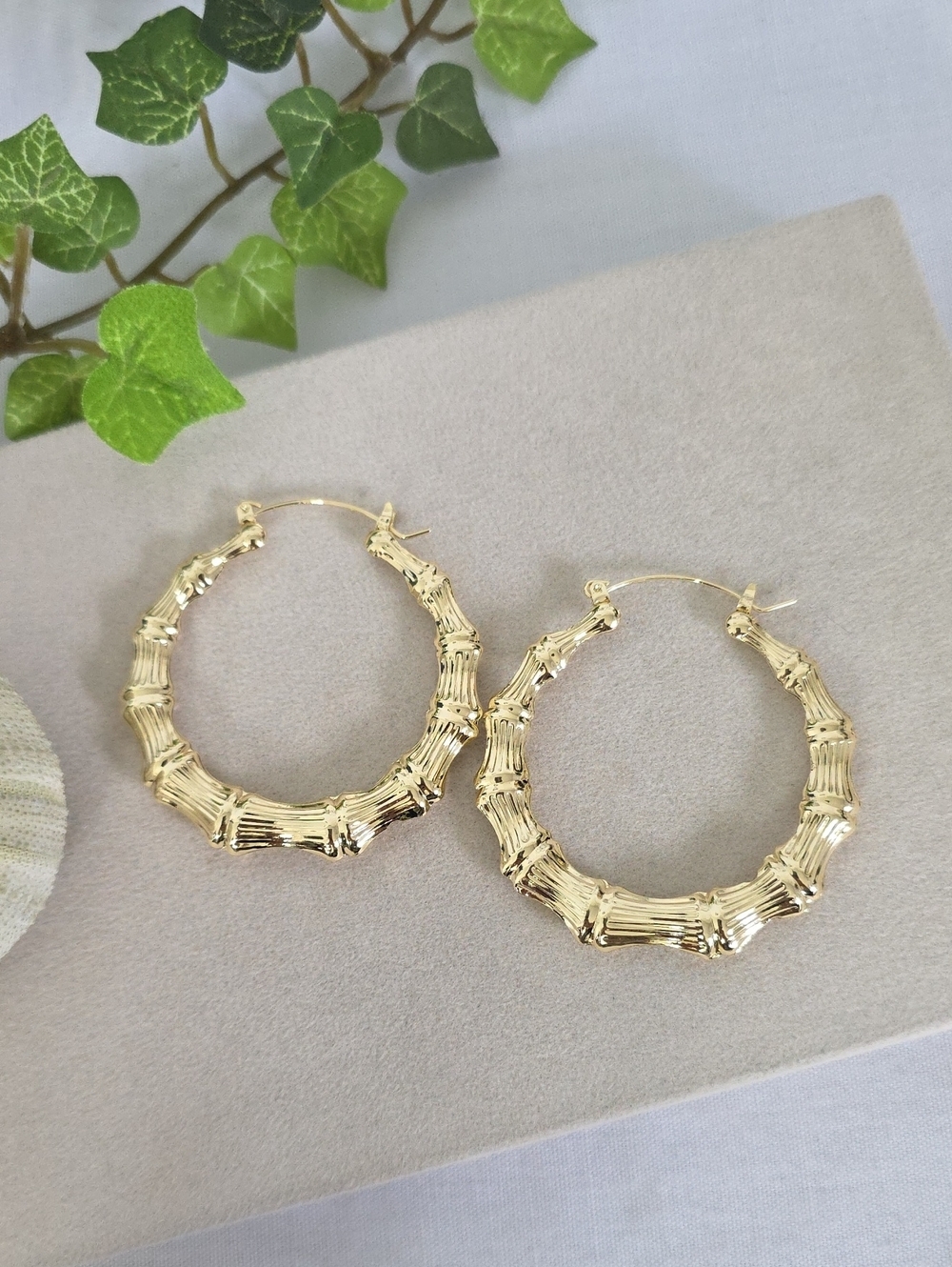 Gold Filled Medium 2" Round Bamboo Hoop Earrings